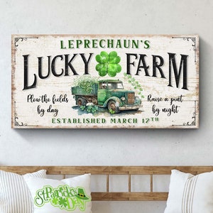 Saint Patricks Day Sign | Modern Farmhouse Wall Decor | Lucky Farm Canvas | Irish Farmhouse Decor | Clover Leaf | Irish Farmhouse Wall Art