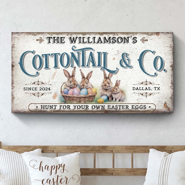 Easter Decor Vintage | Cottontail And Company Sign Wall Art | Easter Bunny Canvas Wall Art | Easter Decor Farmhouse | Easter Egg Hunt