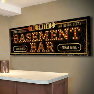 Custom Bar Sign | Basement Bar Sign |  Bar Sign For Home Bar | Rustic Basement Bar Wall Decor | Personalized Bar Sign | Gifts For Home Bars