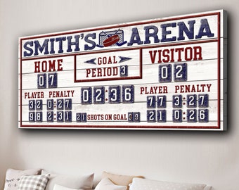 Hockey Scoreboard Sign | Game Room Wall Decor | Custom Hockey Scoreboard | Personalized Gift For Son | Nursery Room Decor | Hockey Canvas