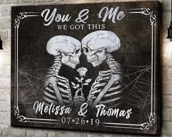 Halloween Wall Decor Gothic Couple, Personalized Gothic Wall Decor, Vintage Halloween Skeleton Decor, Halloween Art, Halloween Gift Custom