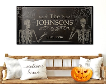 Halloween Sign Gothic Art Print, Halloween Skeleton Decor, Personalized Halloween Gift, Family Halloween Wall Art, Custom Gothic Wall Art