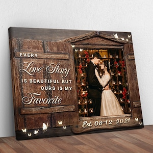 Every Love Story Is Beautiful Sign | Personalized Wedding Portrait Wall Art | Custom Couple Portrait Photo Signage | Wedding Gift Portrait