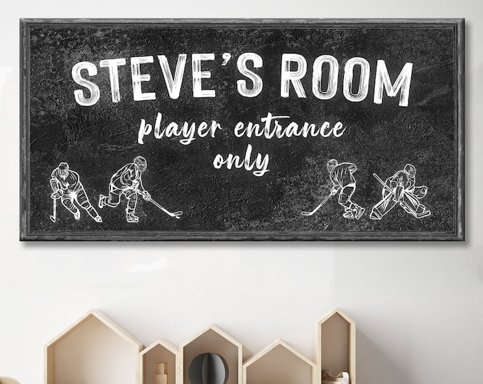Hockey Wall Art | Custom Name Sign | Playroom Decor | Sports Wall Art | Hockey Wall Decor | Rustic Canvas | Personalized Gift For Son
