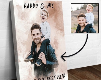 Gift for Dad Portrait Art | Daddy and Me Portrait Canvas Wall Art | Personalized Gift New Dad Gift | Wall Decor Collage Frame Dad
