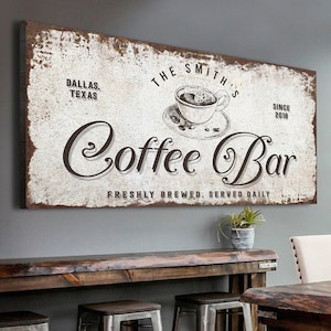 Coffee Bar Sign | Personalized Coffee Signs For Kitchen Wall Decor | Custom Name Sign Birthday Gift For Coffee Lovers | Coffee Bar Decor