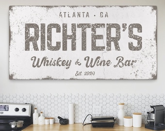 Bar Sign | Whiskey And Wine Bar Custom Canvas | Whiskey Sign | Personalized Home Bar Sign | Man Cave Wall Decor | Lounge Wall Art