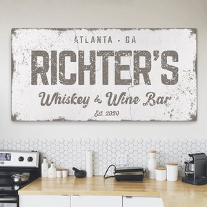 Bar Sign | Whiskey And Wine Bar Custom Canvas | Whiskey Sign | Personalized Home Bar Sign | Man Cave Wall Decor | Lounge Wall Art