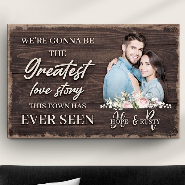 Greatest Love Story Sign | Couple Portrait Wedding Anniversary Gift Canvas | Personalized Gift Portrait Wall Decor | Couple Portrait Photo