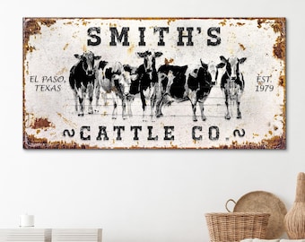 Rustic Cattle Co Sign | Farmhouse Cattle Sign Wall Decor | Cattle Ranch Canvas Sign | Rustic Farm Sign | Cattle Brand Gift  |  Gift For Dad