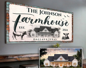 Farmhouse Sign | Farm Wall Decor | Cattle Ranch Canvas |  | Last Name Sign | Established Sign | Personalized Gift Home Wall Art | Farm Sign