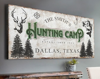 Hunting Gifts For Men | Personalized Name Sign Hunting Camp Wall Decor | Rustic Hunting And Fishing Sign Wall Art | Antler Sign Decor Ideas