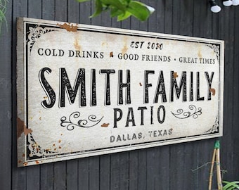 Farmhouse Patio Sign | Outdoor Patio Signs Family Wall Art | Patio Art Custom Name Sign | Rustic Patio Decor | Porch Decor Name Sign