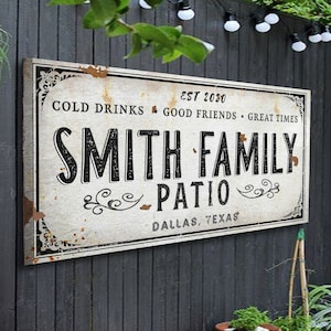 Farmhouse Patio Sign Outdoor Patio Signs Family Wall Art Patio Art Custom Name Sign Rustic Patio Decor Porch Decor Name Sign Style 3