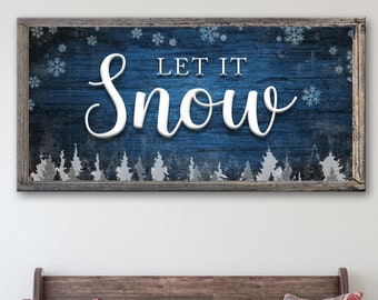 Let it Snow Christmas Sign Farmhouse Christmas Home Décor Snow Flakes Holiday Wall Art Vintage Winter Gift Wall Décor Rustic Christmas Sign