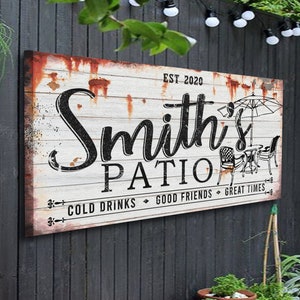 Rustic Patio Name Sign | Personalized Patio Signs | Outdoor Patio Decor Backyard Signs | Welcome Porch Sign | Basement Bar Sign Home Decor