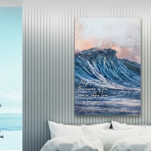 Mightier Than The Waves of the Sea Is His Love for You Faith Sign | Personalized Christian Gift | Psalm 93:4 Ocean Bible Verse Wall Decor