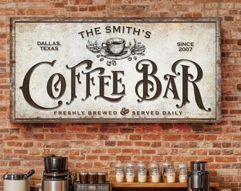 Custom Coffee Bar Decor | Custom Coffee Bar Canvas Sign | Kitchen Coffee Sign | Coffee Bar Wall Decor | Custom Name Sign | Coffee Bar Decor