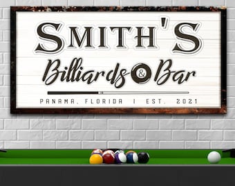 Billiards Sign | Pool Table Sign Bar Wall Art | Man Cave Bar Wall Decor | Pool Player Gift for Him | Man Cave Gifts Billard Room Decor