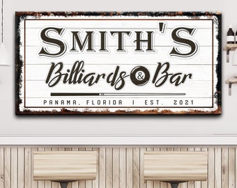 Billiard And Bar Sign | Custom Billiard Room Sign | Established Billiard Décor Canvas Wall Art | Personalized Billiard Gift Game Room Decor