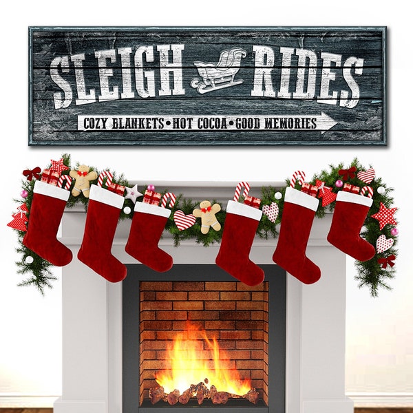 Christmas Sleigh Rides Sign | Santa Sleigh Christmas Wall Decor | Sleigh Ride Wood Christmas Decor | Christmas Sign | Christmas Wall Art