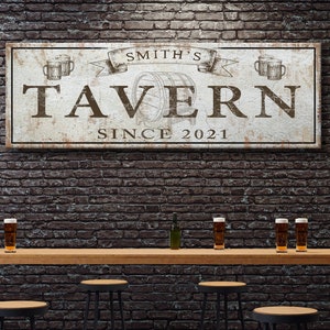 Tavern Sign | Custom Tavern Sign Home Bar Wall Art | Tavern Home Bar Sign | Personalized Bar Gift For Him | Rustic Canvas Decor Tavern Sign