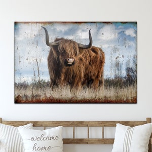 Highland Cow Canvas | Cow Decor Animal Portrait Art | Cattle Ranch Wall Decor | Ranch Sign Cow Wall Art | Farm Sign | Farm Wall Decor