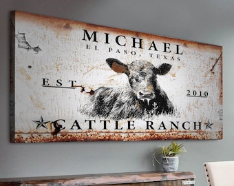 Rustic Cattle Ranch Sign Established Personalized Farmhouse Wall Art Decor Canvas Custom Made Cattle Company