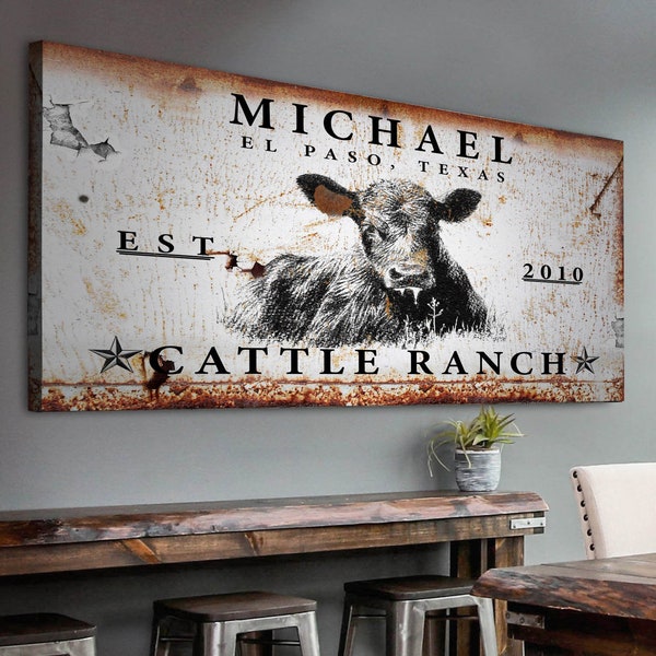 Rustic Cattle Ranch Sign Established Personalized Farmhouse Wall Art Decor Canvas Custom Made Cattle Company