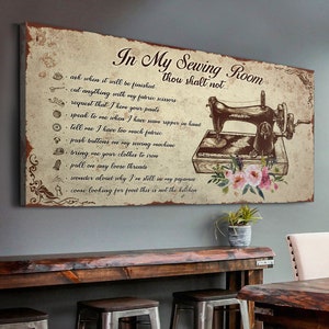 Sewing Room Decor Sewing Room Sign Antique Look Rustic Sewing Decor Gift  for Grandma Personalized Sign for Sewer Canvas Wall Art Decor 