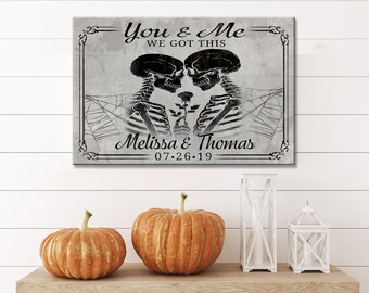 Gothic Wall Art Skeleton Couple, Personalized Halloween Gift, Gothic Couple Skeleton Decor, Skeleton Halloween Wall Art, Halloween Sign