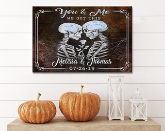 Halloween Wall Art Gothic Skull Couple, Personalized Gothic Artwork, Halloween Skeleton Wall Art, Halloween Wall Decor, Halloween Gift