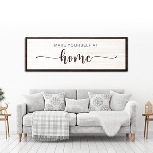 Make Yourself At Home Sign | Living Room Wall Art | Guest Room Wall Decor | Rustic Quote Canvas | Farmhouse Wall Decor | Entryway Sign