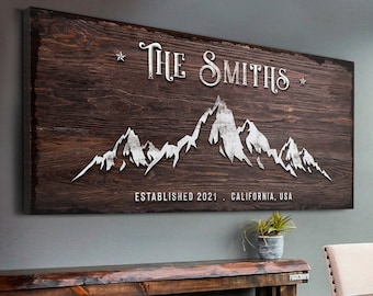 Name Sign Mountain Decor | Family Last Name Sign | Personalized Home Sign Mountain Wall Art | Home Sign Wall Decor | Gift For Hikers