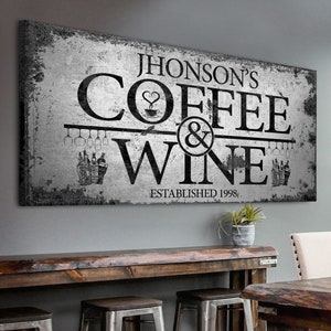 Coffee And Wine Bar Sign | Personalized Coffee Sign | Rustic Farmhouse Coffee Bar Wall Decor | Farmhouse Name Sign Coffee And Wine Bar Sign