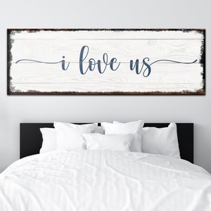 I Love Us Sign | Couple Sign Above Bed | Bedroom Wall Decor Anniversary Gift | Master Bedroom Wall Art | Valentines Day Gift Bedroom Canvas