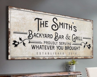 Bar Sign Backyard Bar & Grill - Personalized Huge Canvas , Grill sign, Father&#39;s Day Gift Canvas , Backyard Sign, Patio Sign