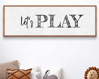 Let's Play Sign | Playroom Sign Decor Bedroom Wall Art | Kids Playroom Decor Canvas | Playroom Wall Decor | Farmhouse Nursery Decor