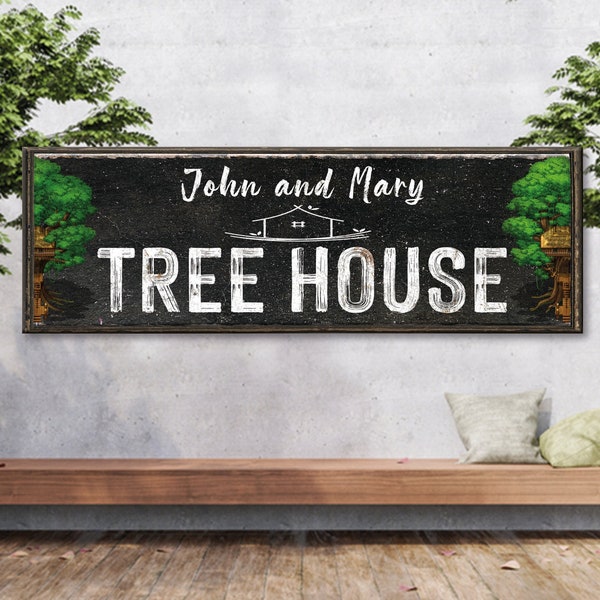 Treehouse Sign | Custom Names Sign | Farmhouse Wall Decor | Tree House Wall Art | Personalized Canvas Gift For Family | Treehouse Decor