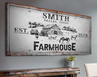 Farmhouse Sign Rustic Farmhouse Wall Decor Family Last Name Farm Sign Homestead Sign Canvas Print 24 Hour Proof | Unlimited Revisions