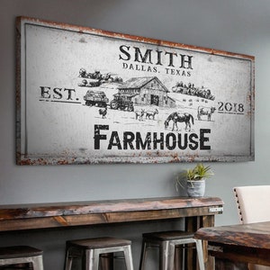 Farmhouse Sign | Farmhouse Wall Decor | Last Name Sign Custom Canvas | Established Sign | Rustic Wall Art Farm Decor | Personalized Gift