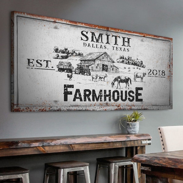 Farmhouse Sign Rustic Farmhouse Wall Decor Family Last Name Farm Sign Homestead Sign Canvas Print 24 Hour Proof | Unlimited Revisions