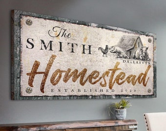 Homestead Sign | Custom Family Name Sign | Farmhouse Wall Decor | Homestead Customized Canvas | Vintage Wall Art Home Decor | Farm Sign