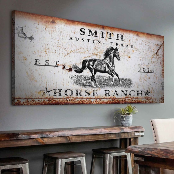 Horse Ranch Sign | Horse Wall Art Farm Sign | Antique Horse Wall Decor | Rustic Decor Horse Canvas | Ranch Wall Decor | Farm Wall Decor