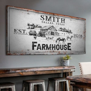 Farmhouse Sign | Custom Family Name Sign | Vintage Wall Art Rustic Canvas | Farmhouse Wall Decor | Ranch Farm Sign | Established Sign