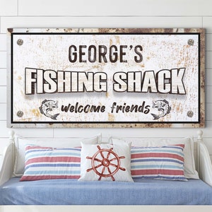 Fishing Sign | Custom Name Fishing Shack Sign | Custom Fish Lover Lake House Wall Art | Rustic Fishing Shop Décor Ideas | Gift For Fisherman