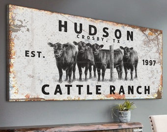 Cattle Company Ranch Farmhouse Cow Decor Sign Family Room Wall Art Canvas Housewarming Gift
