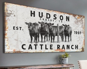 Cattle Company Ranch Farmhouse Cow Decor Sign Family Room Wall Art Canvas Housewarming Gift