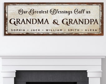 Regalo para abuela y abuelo / Letrero personalizado con nombre de familia / Letrero rústico con el nombre personalizado con las mejores bendiciones / Letrero con nombre para decoración de sala de estar