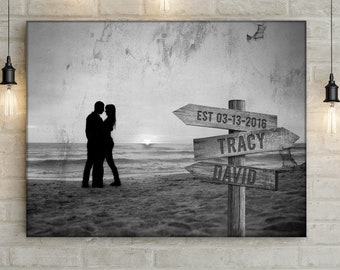 Beach Wedding Decor Art | Personalized Wedding Gift For  Couple Name Sign | Custom Wood Sign Anniversary Gift For Him | Home Art Couple Sign